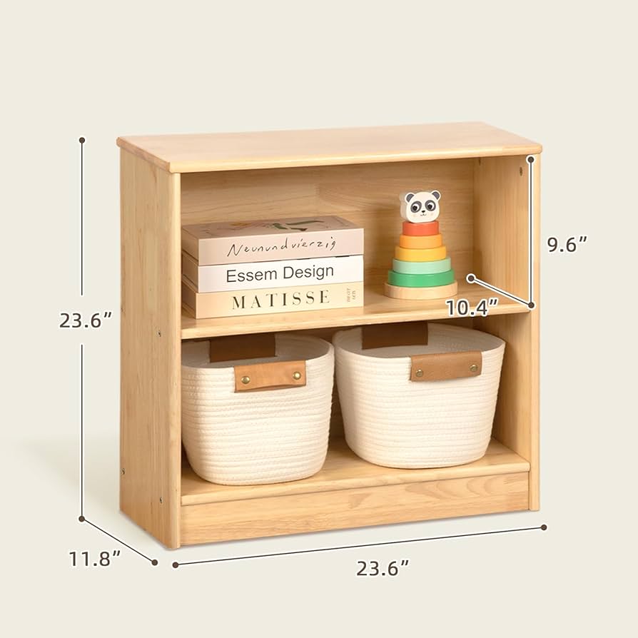 Amazon｜TOOKYLAND モンテッソーリ収納棚 天然木 ラバーウッド本棚 2段